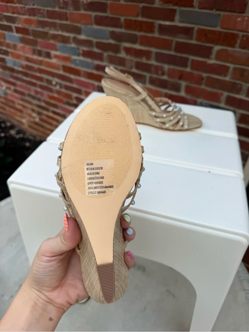 Brand New Raffia Pearl-Embellished Strappy Women’s wedges